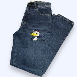 Vintage EMMANUEL SCHVILI Embroidered Disney Donald Duck Jeans 42 Small Navy Blue